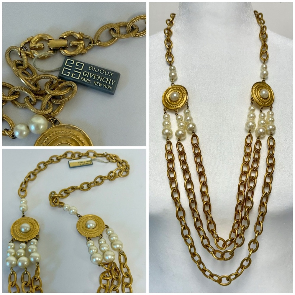 Rare Vintage Givenchy Gold-Tone and Faux Pearl Multi-Strand Necklace